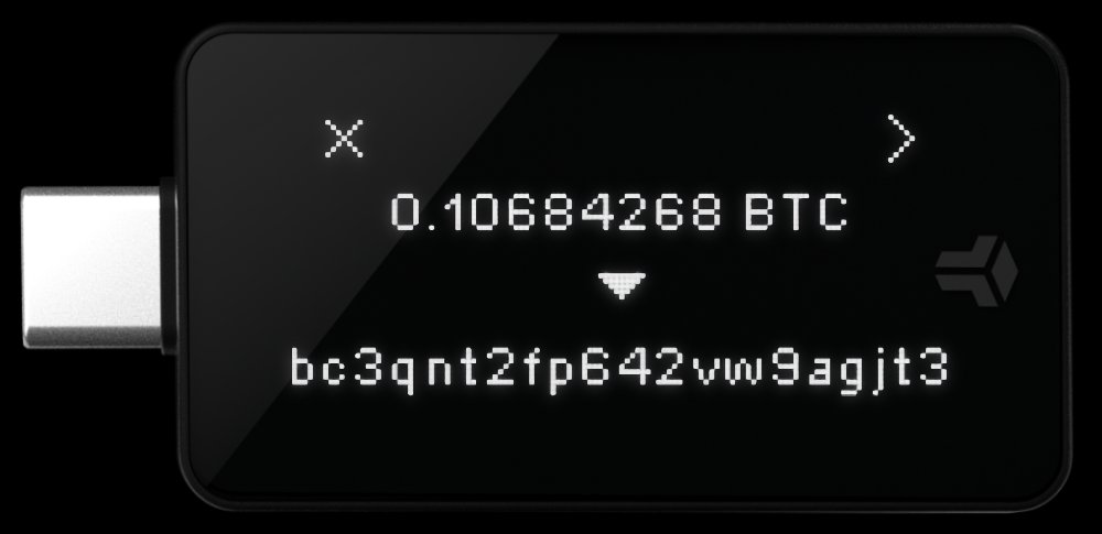BitBox02 showing transaction verification on OLED display